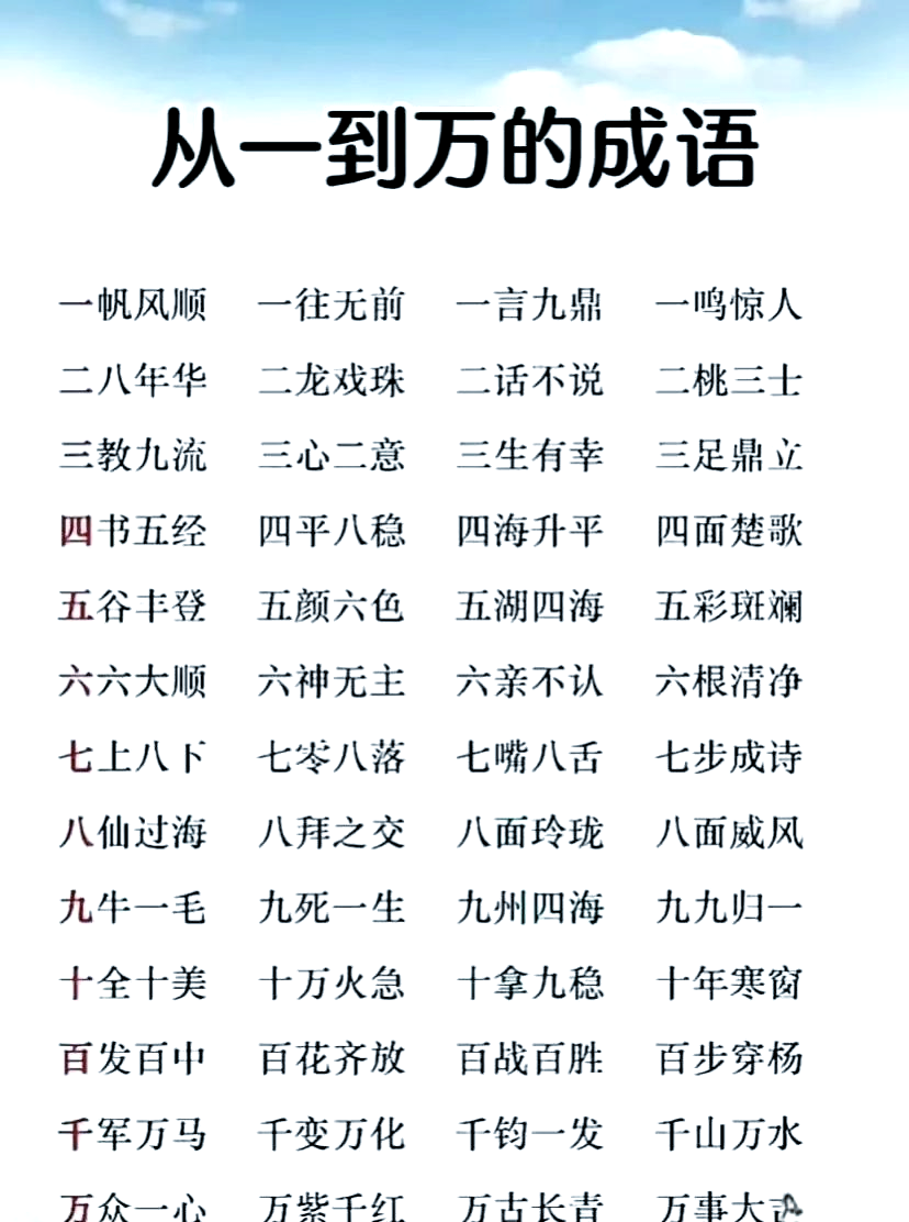 一到九的成语祝福语(1心一意到10爱情句子)