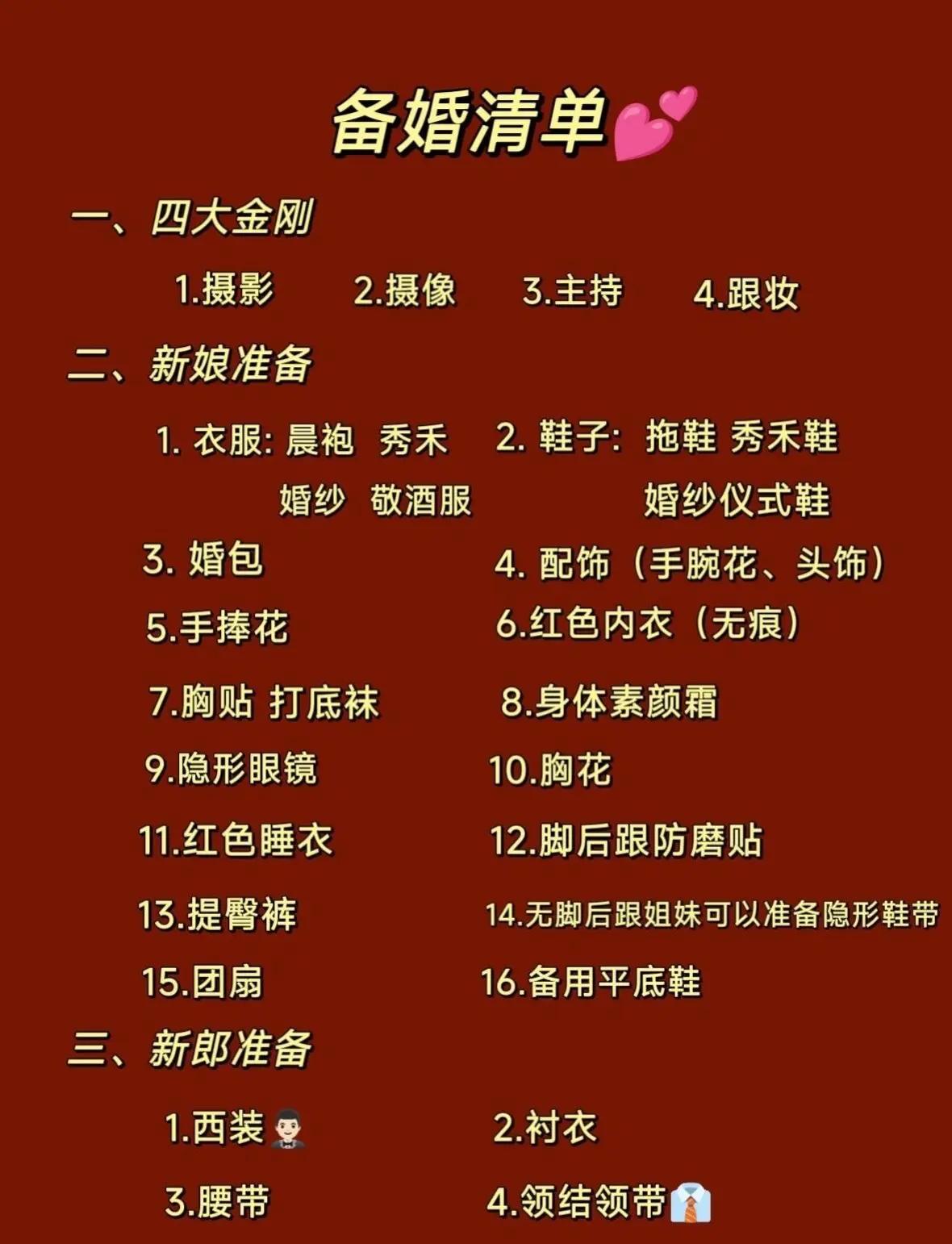 一份完整女方嫁妆清单(女方准备的基本嫁妆清单文档)