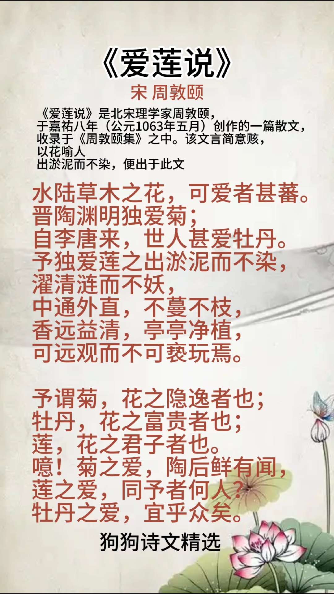 爱莲说不与世俗同流合污的诗句(爱莲说表现作者不受世俗羁绊的句子)